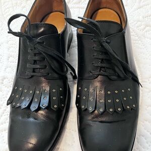Salvatore Ferragamo Black Leather Oxfords with Kiltie Detail